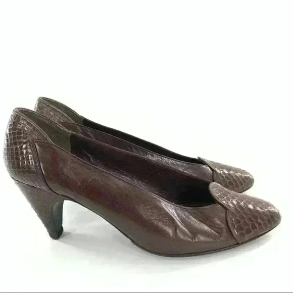 Stuart Weitzman heels 8 brown leather snakeskin pointy vintage 80s 90s pinup - Picture 12 of 12
